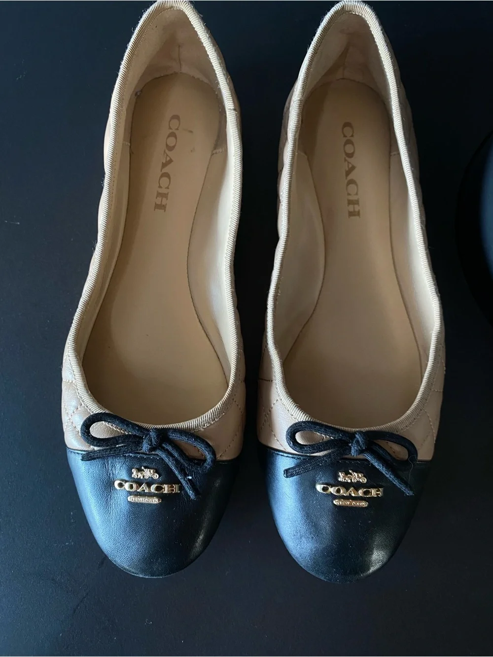 Coach ‘Allyson’ Quilted Leather Ballet Flats in Beechwood/Black